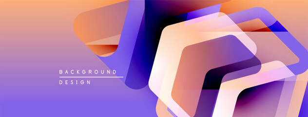 Aufkleber - Abstract geometric shapes overlap, creating vibrant purple, orange gradients. Modern design feels dynamic, fresh. Background suggests innovation, technology.