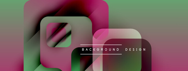Poster - Abstract geometric shapes overlap. Pink, green, purple hues create modern visual effect. Text reads background design.