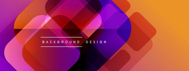 Poster - Abstract geometric shapes overlap, creating vibrant gradient effect. Orange, purple, red hues dominate design. Modern background texture.
