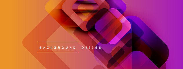 Poster - Abstract geometric shapes overlap, creating vibrant orange, purple gradients. Modern design elements suggest dynamic visual experience.