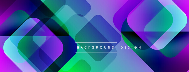 Leinwandbilder - Abstract geometric shapes overlap, creating vibrant purple, green gradients. Modern design suitable for banners, backgrounds.