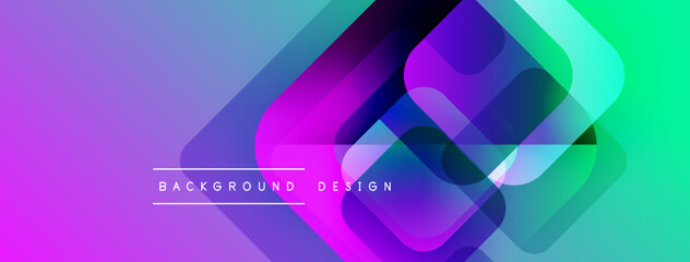 Aufkleber - Abstract geometric shapes overlap, creating vibrant gradient background. Purple, green hues dominate design, modern aesthetic.