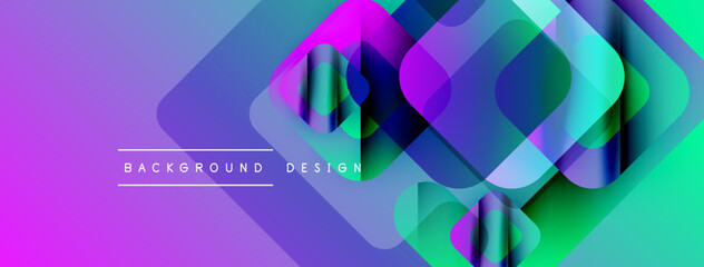 Aufkleber - Abstract geometric shapes overlap, creating vibrant purple, green gradients. Modern design elements suggest digital art, technology focus.