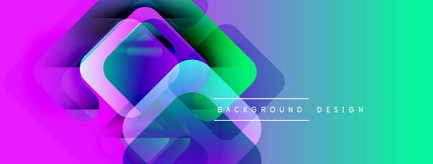 Poster - Vibrant abstract geometric shapes overlap. Gradient colors transition from purple to green. Modern design element for backgrounds.