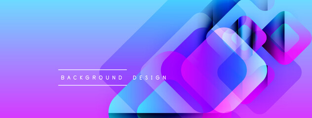 Poster - Abstract geometric shapes overlap. Gradient colors transition from purple to blue. Modern design elements create dynamic visual effect.