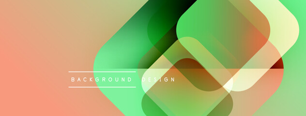 Poster - Abstract geometric shapes overlap. Gradient colors blend, creating modern design. Soft hues suggest calm atmosphere. Minimalist style.