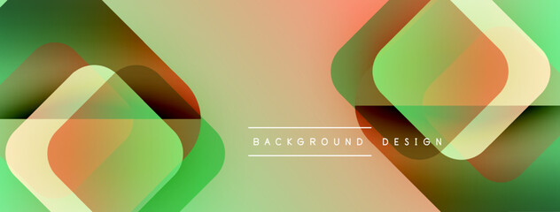 Poster - Abstract geometric shapes overlap, creating vibrant gradients. Soft colors blend, forming modern background design. Minimalist aesthetic.