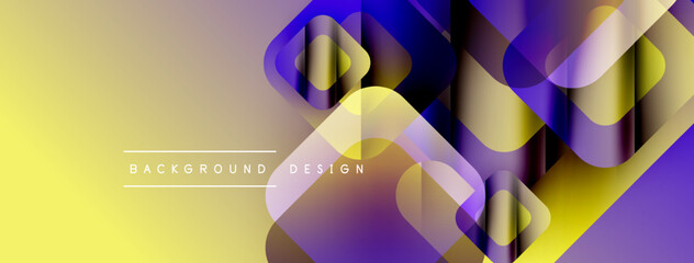 Poster - Abstract geometric shapes overlap, creating vibrant yellow, purple gradients. Modern design elements suggest fluidity, depth.