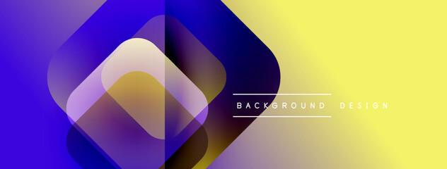 Poster - Abstract geometric shapes blend vibrant purple, yellow hues. Modern design creates dynamic visual effect. Smooth gradients offer depth.