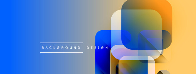 Poster - Abstract gradient background features overlapping squares. Blue, orange hues create modern design. Text reads background design.