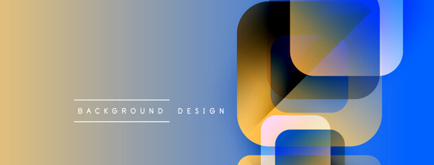 Poster - Abstract geometric shapes overlap, creating vibrant blue, orange gradients. Minimalist design with text background design visible. Modern aesthetic.