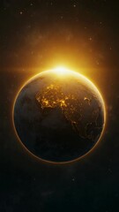 Wall Mural - A close up of the Earth with the sun shining on it. The sun is in the center of the  and the Earth is in the background. The  has a serene and peaceful mood