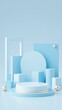 © meng - Minimalist pastel blue geometric shapes arranged on a light blue background