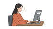 © Sapphire - Young woman typing on computer in office setting for work and communication concepts vector illustration