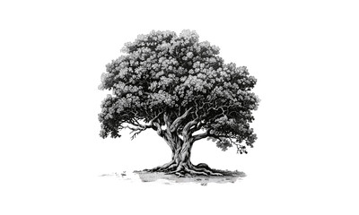 fig tree vector illustration, botanical art, tropical plant drawing, nature sketch, garden greenery,