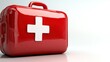 © Larisa AI - A vibrant red first aid kit featuring a white cross, symbolizing safety, health, and preparedness for emergencies in everyday life in various settings and situations.