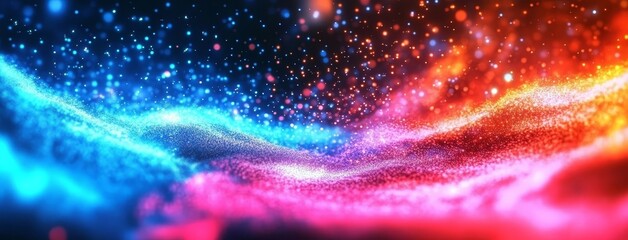 Wall Mural - Vibrant Cosmic Waves with Blue and Orange Nebulae
