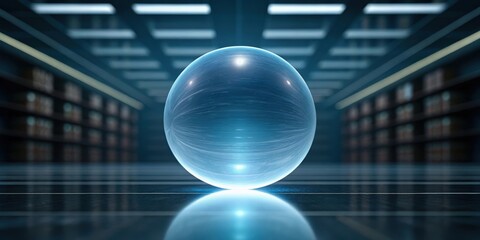 Fototapete - Futuristic space habitat design concept. Futuristic sphere in a high-tech environment with glowing lights.