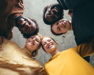 Poster - Industrial Team Huddle with Diverse Group Embracing in Gritty High-Contrast Lighting Symbolizing Unity, Joy, and Collaborative Workplace Spirit