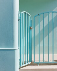 Aufkleber - Minimalist Modern Metal Gate in Soft Blue with Clean Lines and Geometric Design for Contemporary Urban Security and Architectural Aesthetic