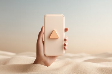 Aufkleber - Minimalist Smartphone with Warning Triangle Icon Held over Sand Textured Surface - Modern Cybersecurity Alert Concept for Digital Protection Marketing