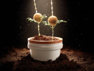 Aufkleber - Quantum Energy Nodes with Flowing Light Streams Connecting Growing Organic Spheres in Soil - Futuristic Science and Tech Visualization for Research and Innovation