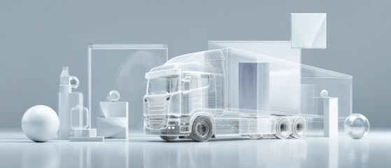 Poster - Transparent Holographic Driverless Semi-Truck in Industrial Setting for Next-Gen Logistics and Smart Supply Chain Marketing
