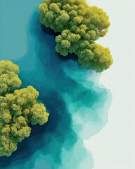 Aufkleber - Aerial View of Mangrove Forest Ecosystem Meeting Coastline with Visible Root Systems for Climate Resilience and Carbon Credit Investment