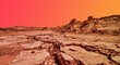 © Ta Sher - Martian Landscape with Cracked Earth and Red Sky, Desolate Desert Environment.