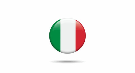 A glossy 3D oval button or badge featuring the national flag of Italy, a shiny vector illustration symbol of Italian patriotism, isolated on a white background.