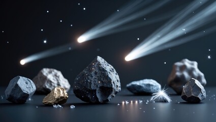 Wall Mural - Collection of meteorites, asteroids, comets, meteors, and comet tails isolated on a black background. Elements of this image supplied.