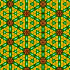 seamless kaleidoscope floral pattern vivid yellow and green geometric design for fabric, wallpaper, 