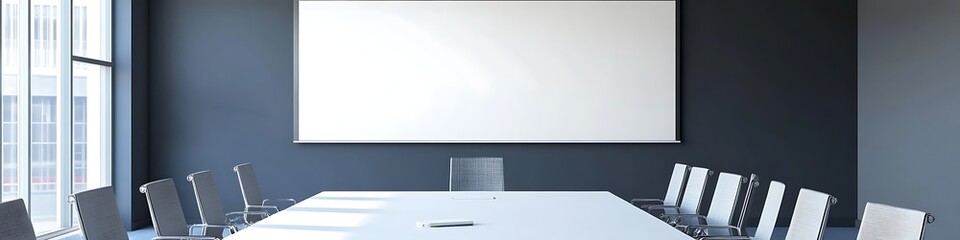  A corporate meeting room with a whiteboard, projector, and empty space for text 