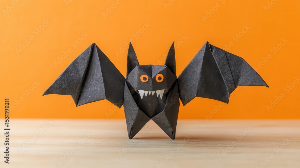 Paper Fangs Origami vampire bat monster with wide folded wings, sharp paper fangs ...