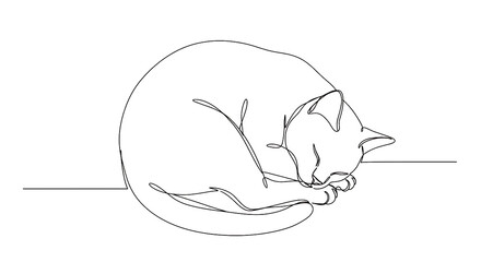 Naklejka na meble Sleeping cat continuous line drawing minimalist pet art illustration