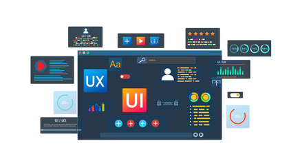 Wall Mural - holographic ui-ux, display icons of ux-ui , creative planning, data visualization. web design, appli