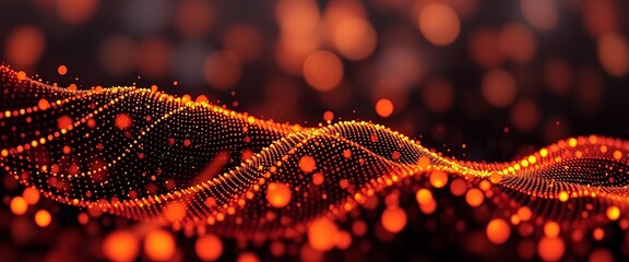 Wall Mural - Abstract sound wave of glowing particles, flowing over dark blurred lights,  particles,  glowing