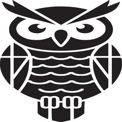 Wall Mural - A stylized black and white illustration of an owl with geometric and wavy patterns on its body