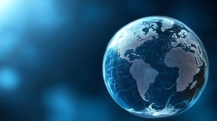 Poster - A digital representation of Earth with a modern technology flair, showcasing interconnected data and global networks.