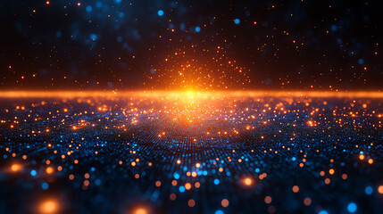 Leinwandbilder - A mesmerizing digital landscape featuring vibrant sparkles and glowing orbs against a dark background, evoking a sense of wonder.