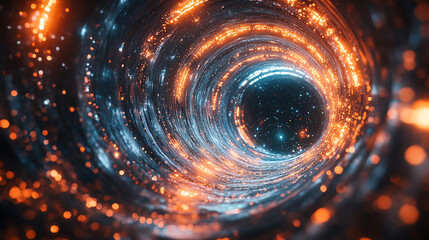 Aufkleber - A mesmerizing digital tunnel filled with glowing particles and vibrant colors, representing futuristic technology and innovation.