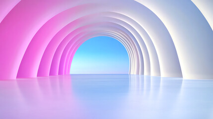Aufkleber - A surreal, vibrant tunnel with colorful arches reflecting light, creating an ethereal ambiance.