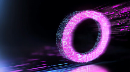 Poster - A vibrant pink data ring radiates light, symbolizing digital speed and innovation in technology. Perfect for futuristic designs.