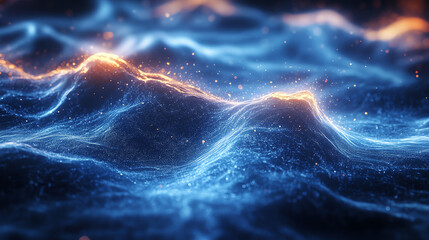 Fototapete - Abstract depiction of waves showcasing vivid blue and orange hues, representing the beauty and movement of nature's water.