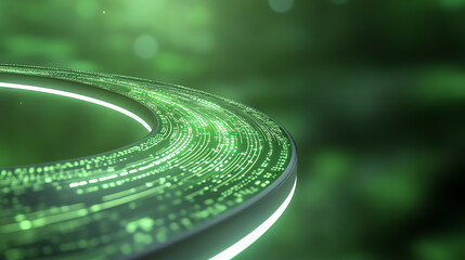 Poster - Abstract green futuristic background featuring digital data patterns and glowing lines, symbolizing innovation and progress.