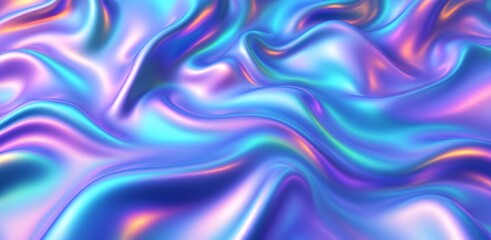 Wall Mural - 3D Render Metallic Liquid Background   Neon Holographic Foil Texture in Blue and Purple

