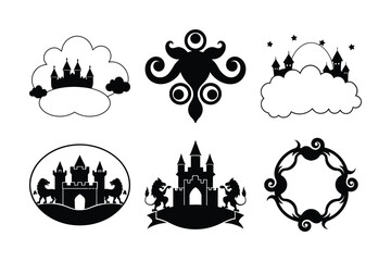 Wall Mural - six unique black and white castle logos with different design elements