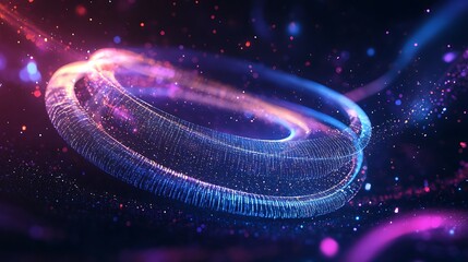 Wall Mural - a glowing holographic logo with smooth, curved edges, floating above a reflective surface