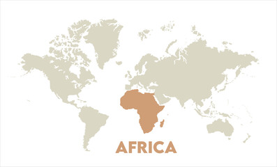  Africa map highlighted on the world map, Africa map, modern world map, Illustration, eps 10, worldwide, all continents, all countries, worldwide project