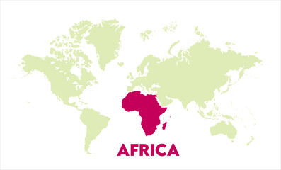  Africa map highlighted on the world map, Africa map, modern world map, Illustration, eps 10, worldwide, all continents, all countries, worldwide project